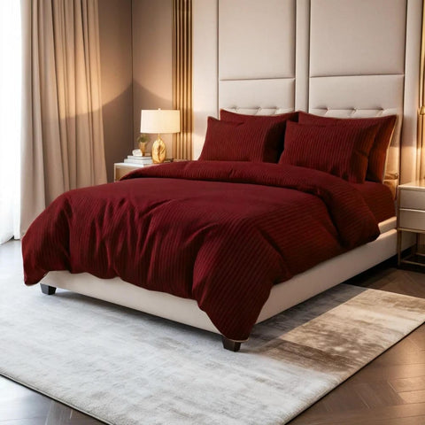 Luxury Satin Stripe Duvet set - Maroon