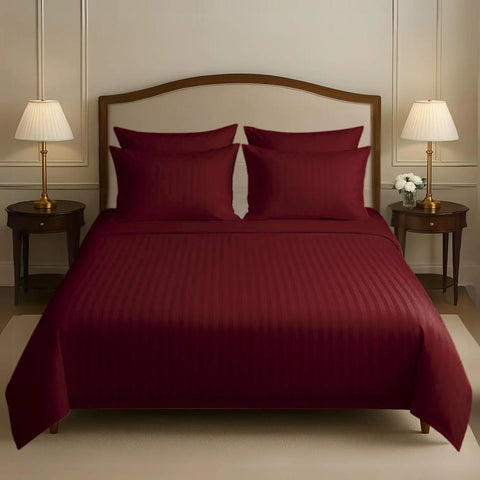 Luxury Satin Stripe Duvet set - Maroon