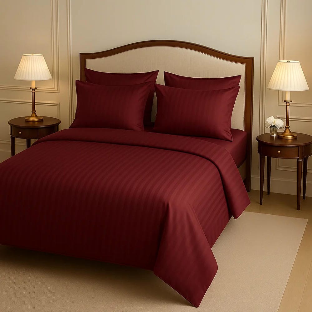 Luxury Satin Stripe Duvet set - Maroon