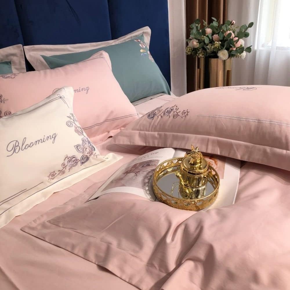 Luxury Embroidered Duvet Set-Light  Pink & Cyan