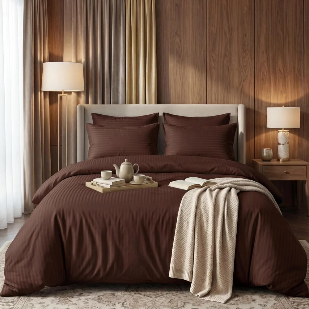 Luxury Satin Stripe Duvet set - Brown