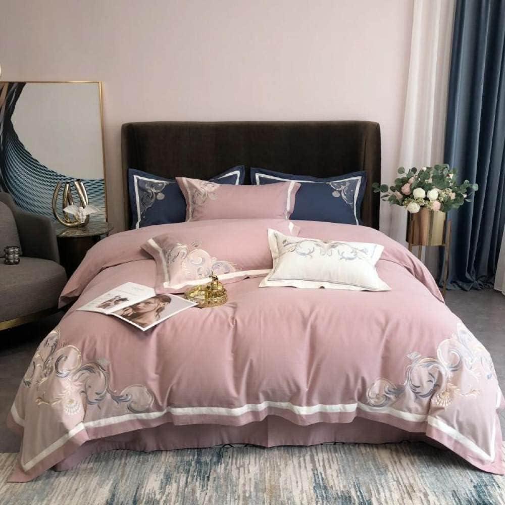Luxury Embroidered Duvet Set-Light  Pink & Cyan