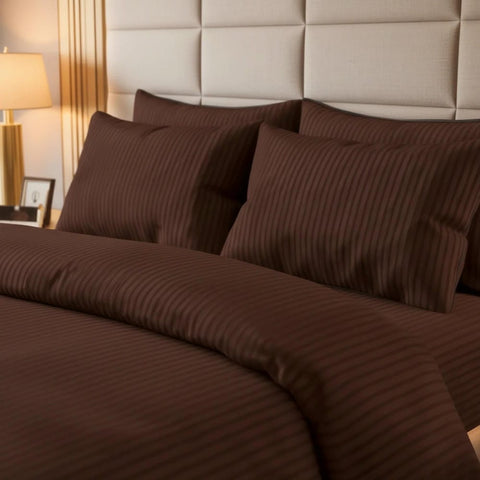 Luxury Satin Stripe Duvet set - Brown