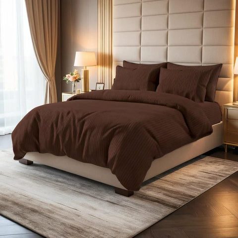 Luxury Satin Stripe Duvet set - Brown