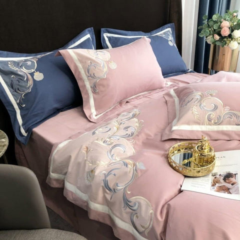 Luxury Embroidered Duvet Set-Light  Pink & Cyan