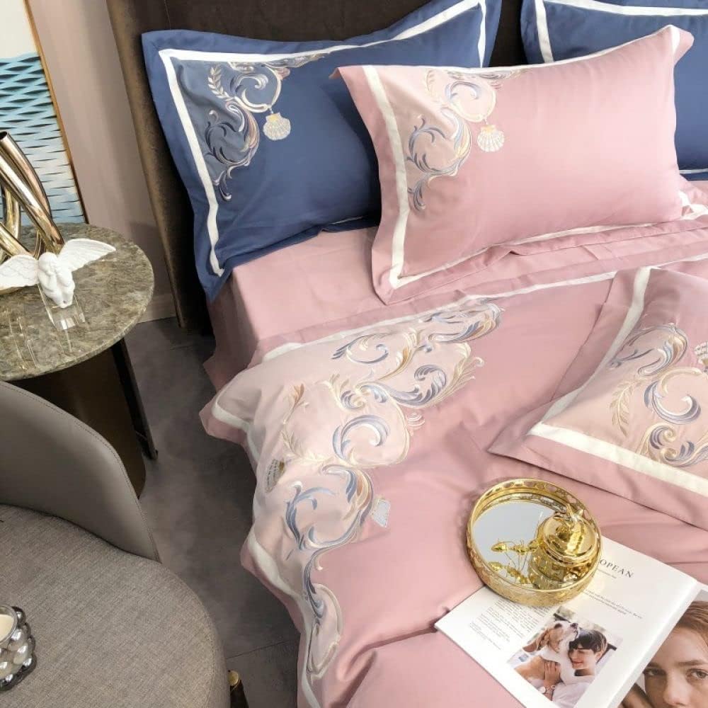 Luxury Embroidered Duvet Set-Light  Pink & Cyan