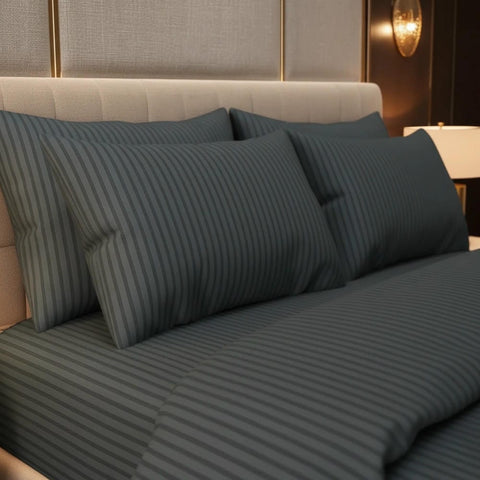 Luxury Satin Stripe Duvet Set - Charcoal Grey