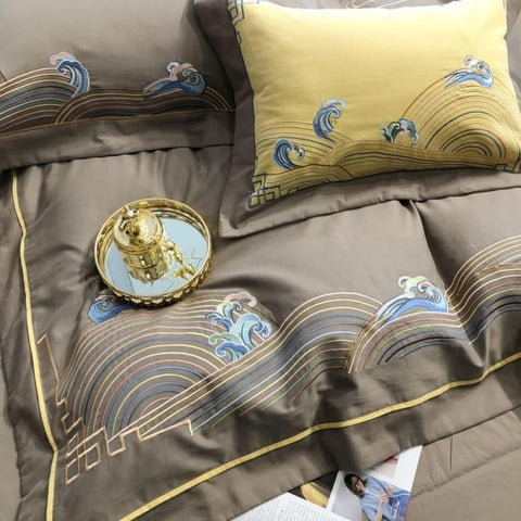 Luxury Embroidered Duvet Set - Coffee