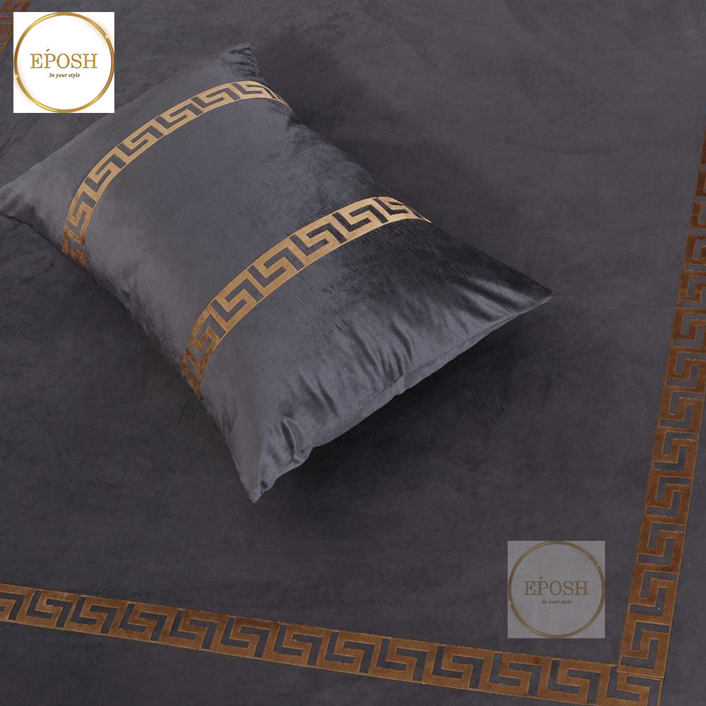 Emboss Velvet Bedsheet Set -  Grey