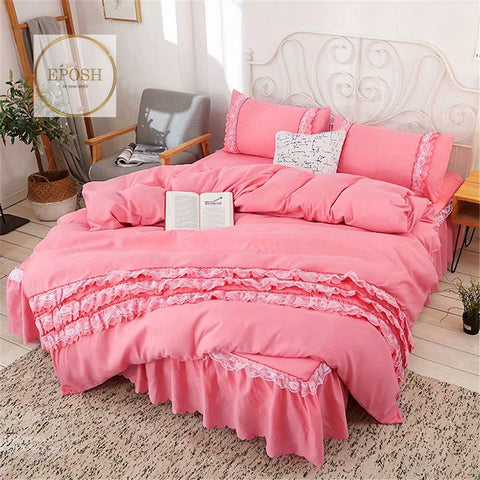 Luxury Frilled Duvet Set - Pink