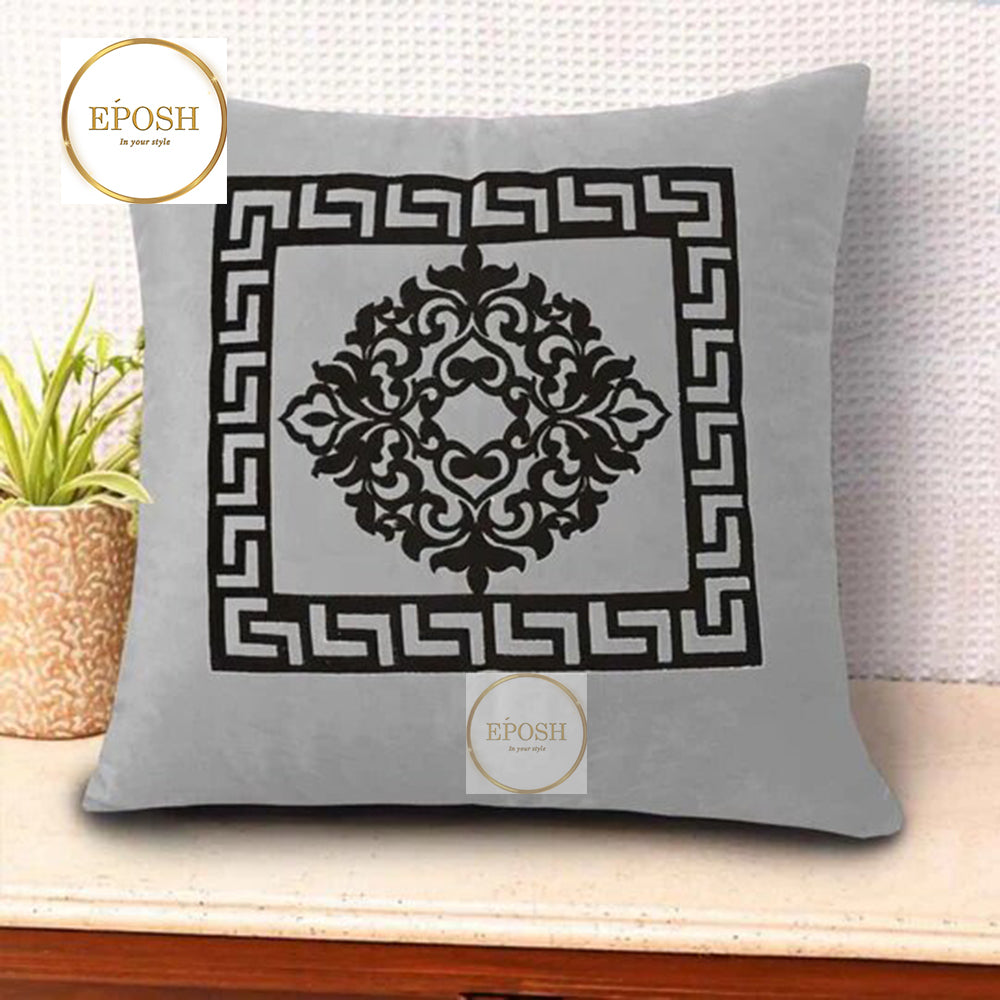 Pack of 2 Emboss Velvet Cushion-Black on Lite Grey