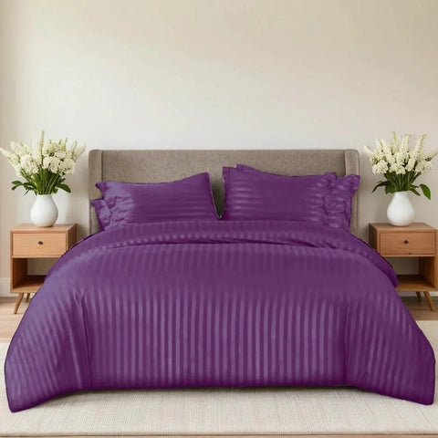 Luxury Satin Stripe Duvet Set - Purple
