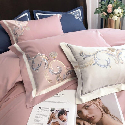 Luxury Embroidered Duvet Set-Light  Pink & Cyan