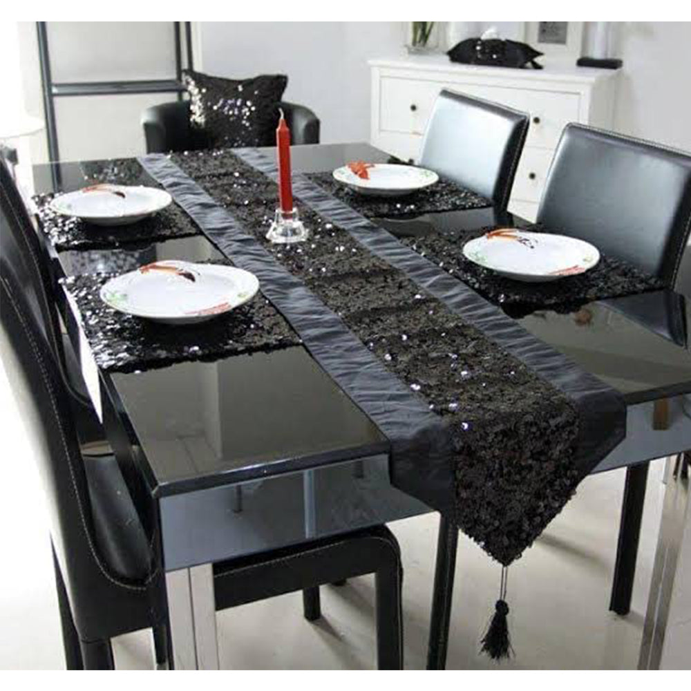 Elegant Silk Table Runner - Black