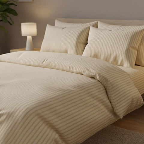 Luxury Satin Stripe Duvet Set - Light Beige