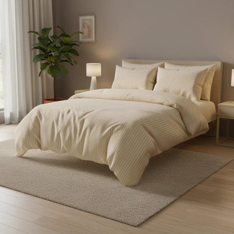 Luxury Satin Stripe Duvet Set - Light Beige