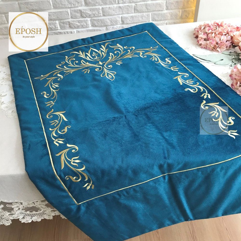 Velvet Embroidered Prayer Mat - Royle Blue