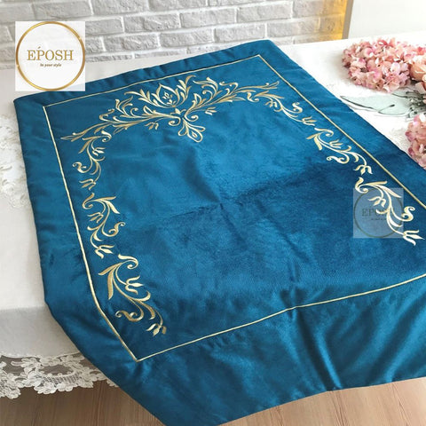Velvet Embroidered Prayer Mat - Royle Blue