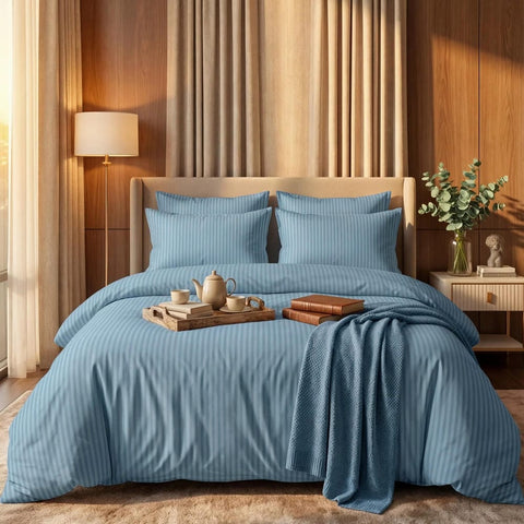 Luxury Satin Stripe Duvet Set - Ice Blue