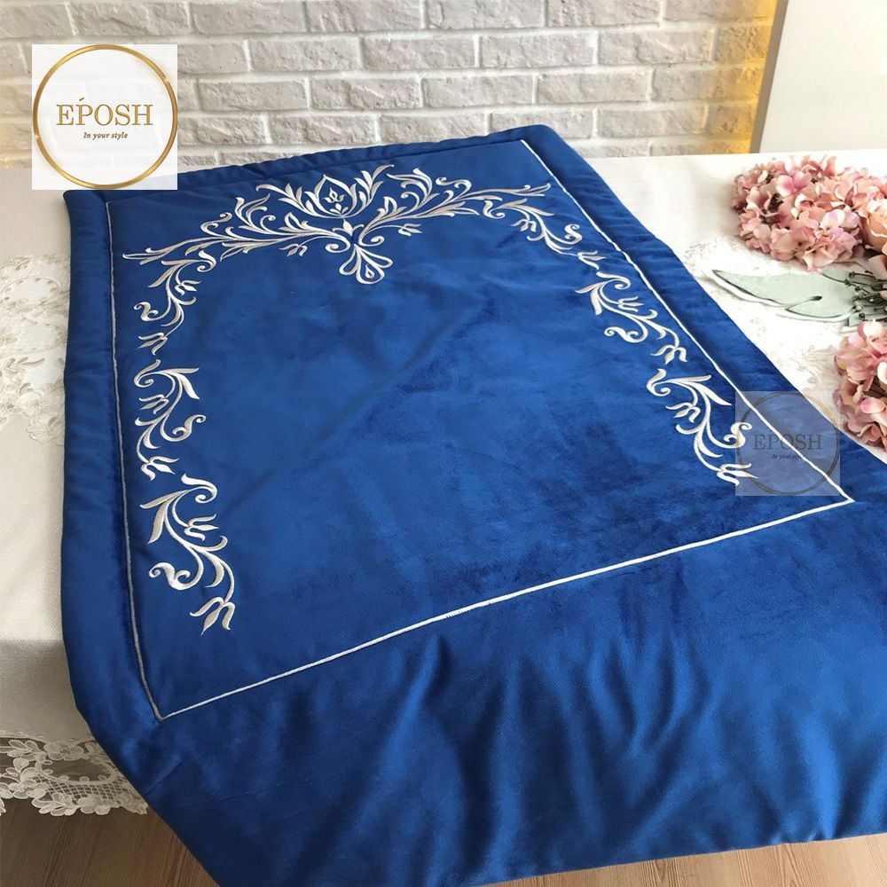 Velvet Embroidered Prayer Mat - Royal Blue