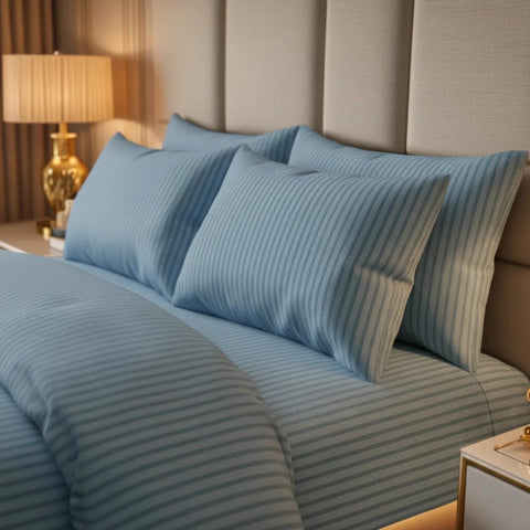 Luxury Satin Stripe Duvet Set - Ice Blue