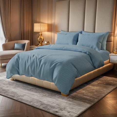 Luxury Satin Stripe Duvet Set - Ice Blue