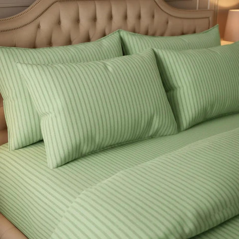 Luxury Satin Stripe Duvet Set - Sage Green