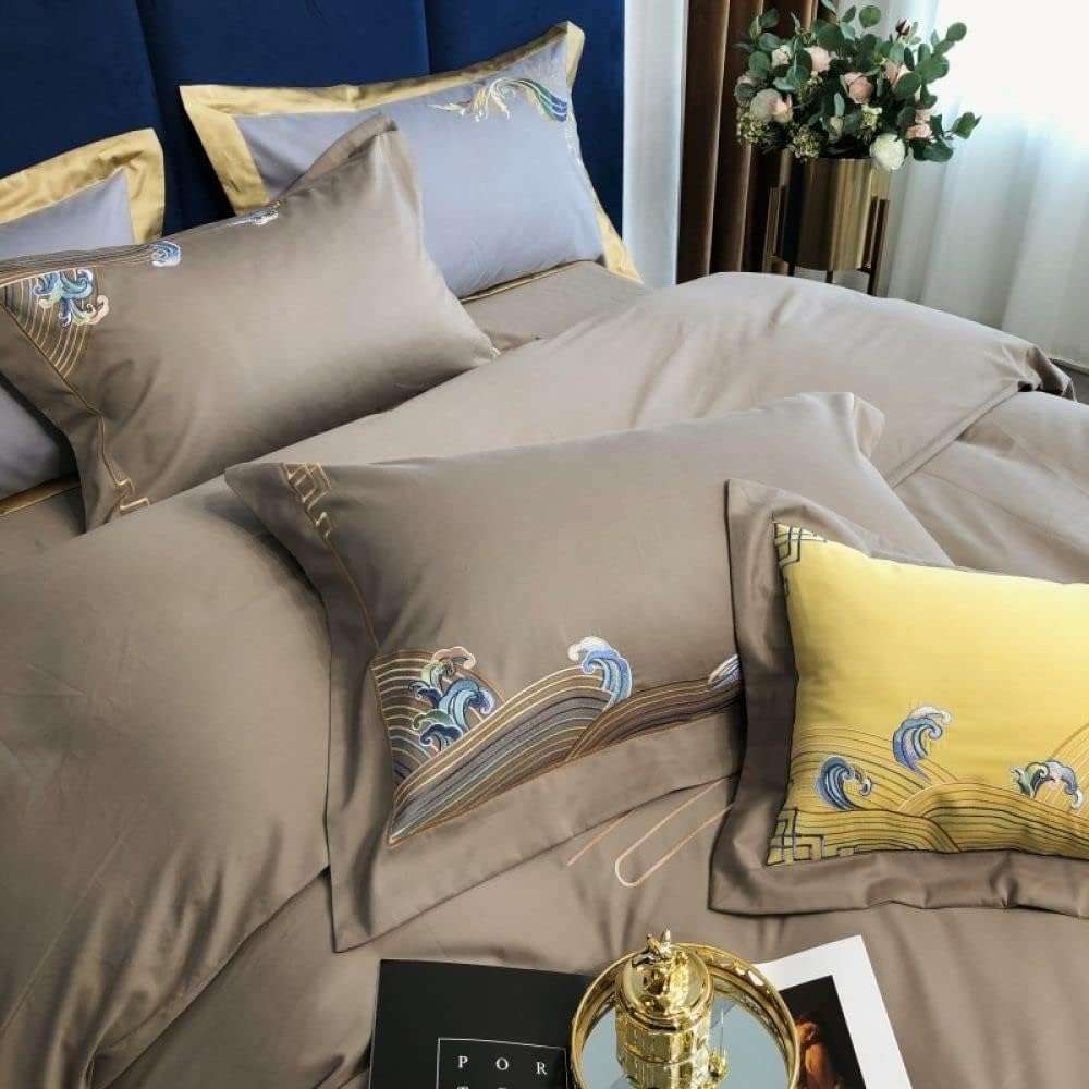 Luxury Embroidered Duvet Set - Coffee