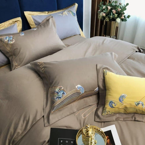 Luxury Embroidered Duvet Set - Coffee