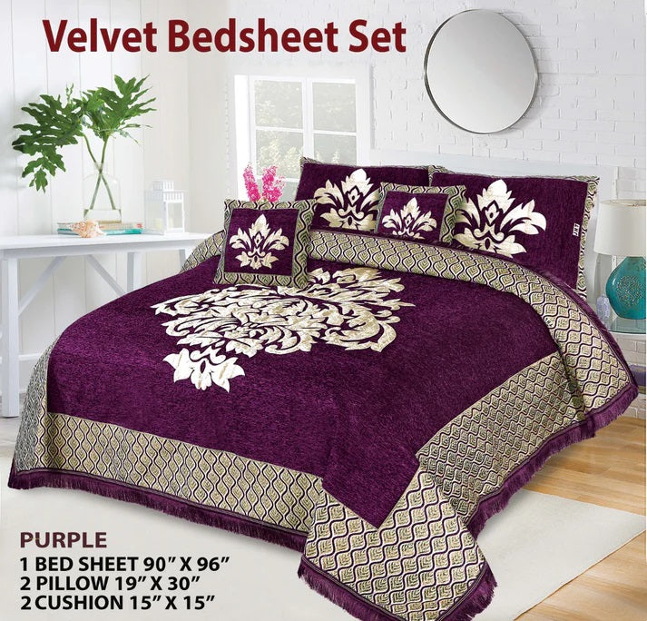 JACQUARD VELVET BED SHEET ( PURPLE ) - 5 PCS