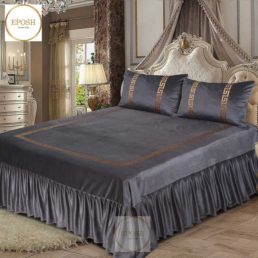 Emboss Velvet Bedsheet Set -  Grey