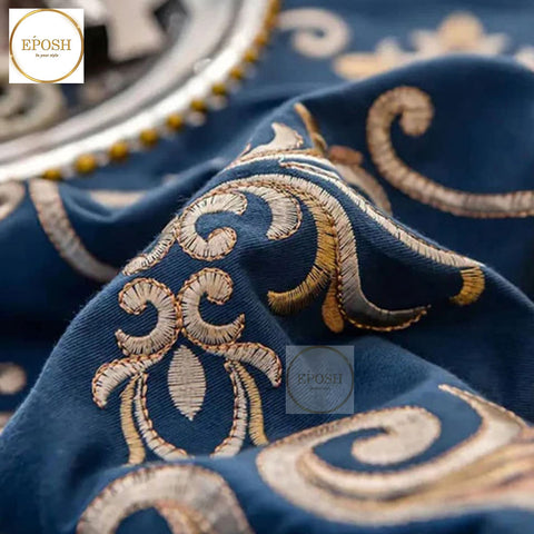 Luxury Embroidery Duvet Set - Royal Blue