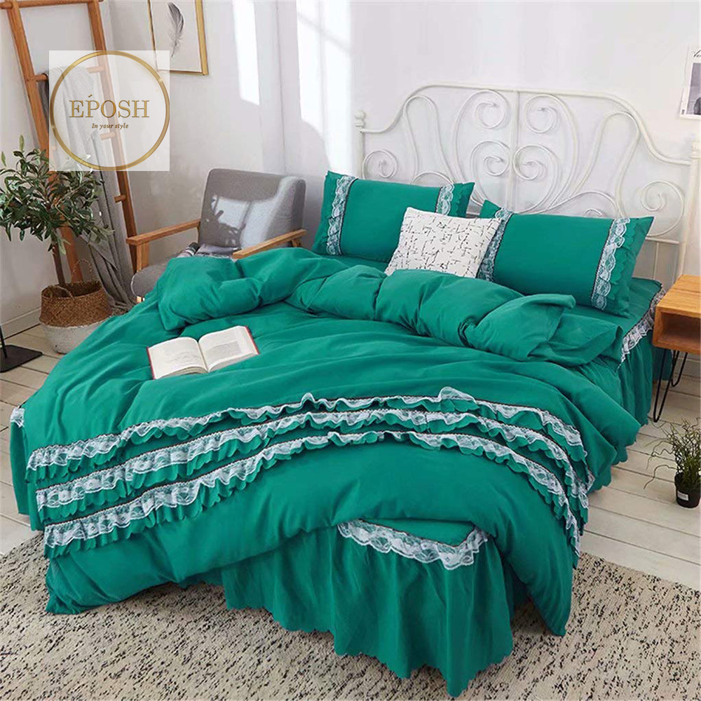 Luxury Frilled Duvet Set - Teal