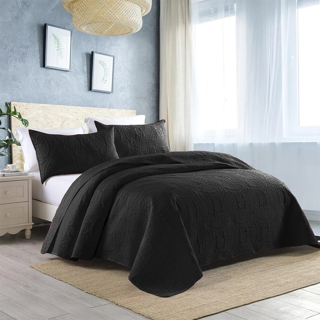 Black Ultrsasonic QUILTED BEDSPREAD SET