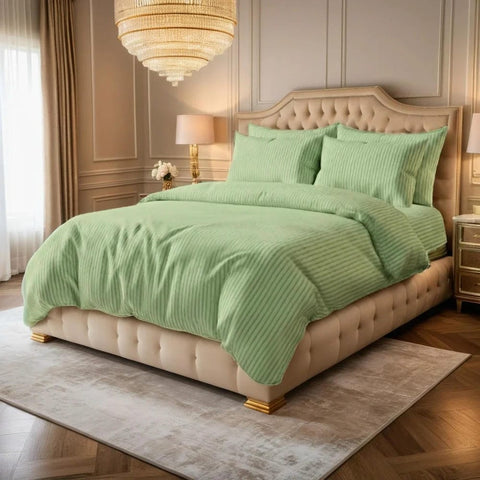 Luxury Satin Stripe Duvet Set - Sage Green