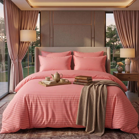 Luxury Satin Stripe Duvet Set - Peach