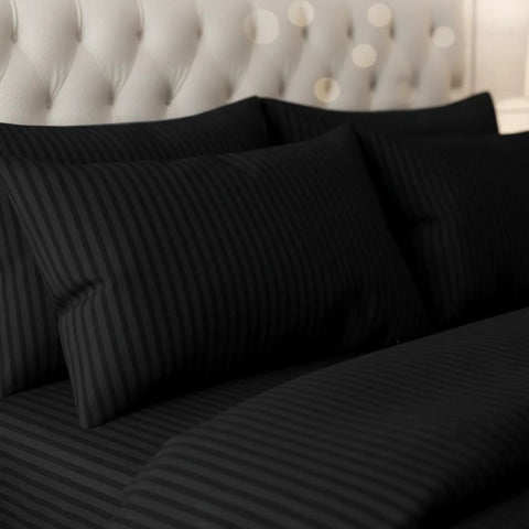 Luxury Sateen Stripe Duvet Set - Black