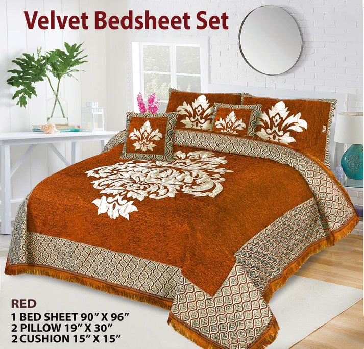 JACQUARD VELVET BED SHEET ( ORANGE ) - 5 PCS