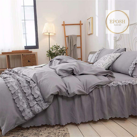 Luxury Frilled Duvet Set - Grey