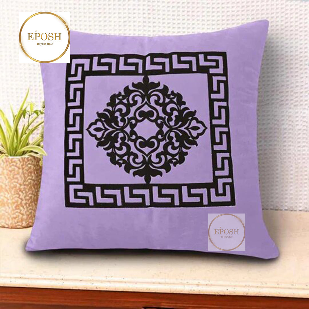 Pack of 2 Embossed Velvet Applique Cushions  - Black on Lavender