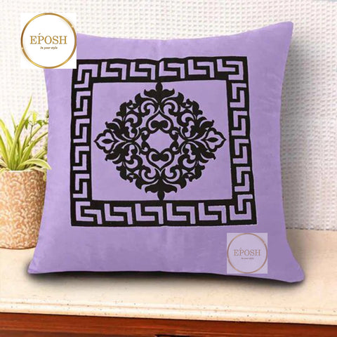 Pack of 2 Embossed Velvet Applique Cushions  - Black on Lavender