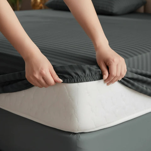 Satin Stripe Fitted Sheet - Charcoal Grey