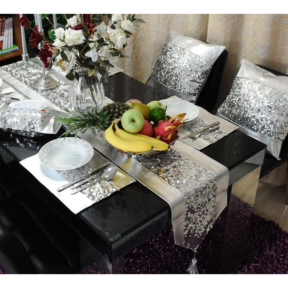 Elegant Silk Table Runner - Silver