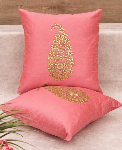 Pack of 2 Decorative Embroidered Square Cushion - Dust Pink