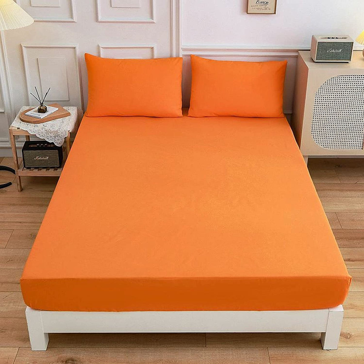 Rich Cotton Fitted Sheet with Pillow covers - Orange