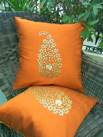 Pack of 2 Decorative Embroidered Square Cushion - Orange