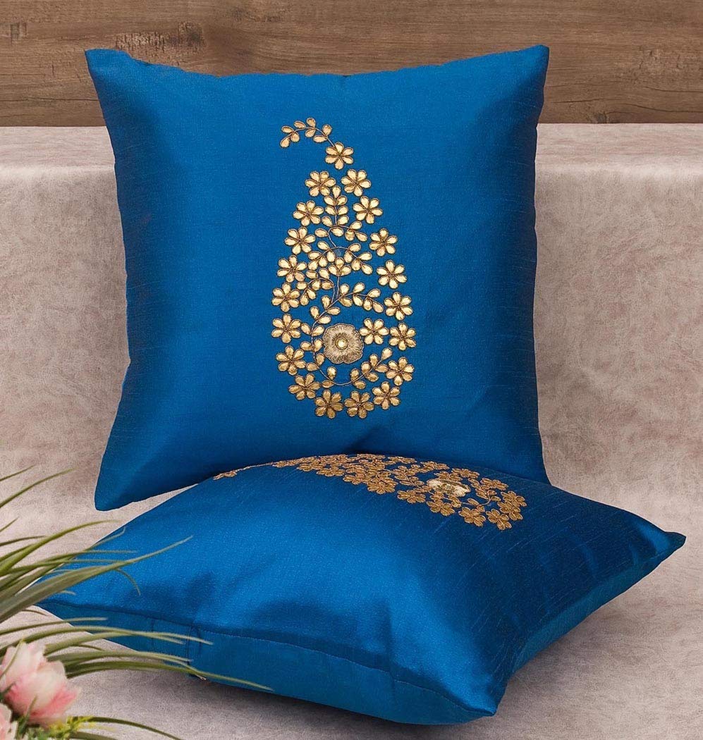 Pack of 2 Decorative Embroidered Square Cushion - Royal Blue