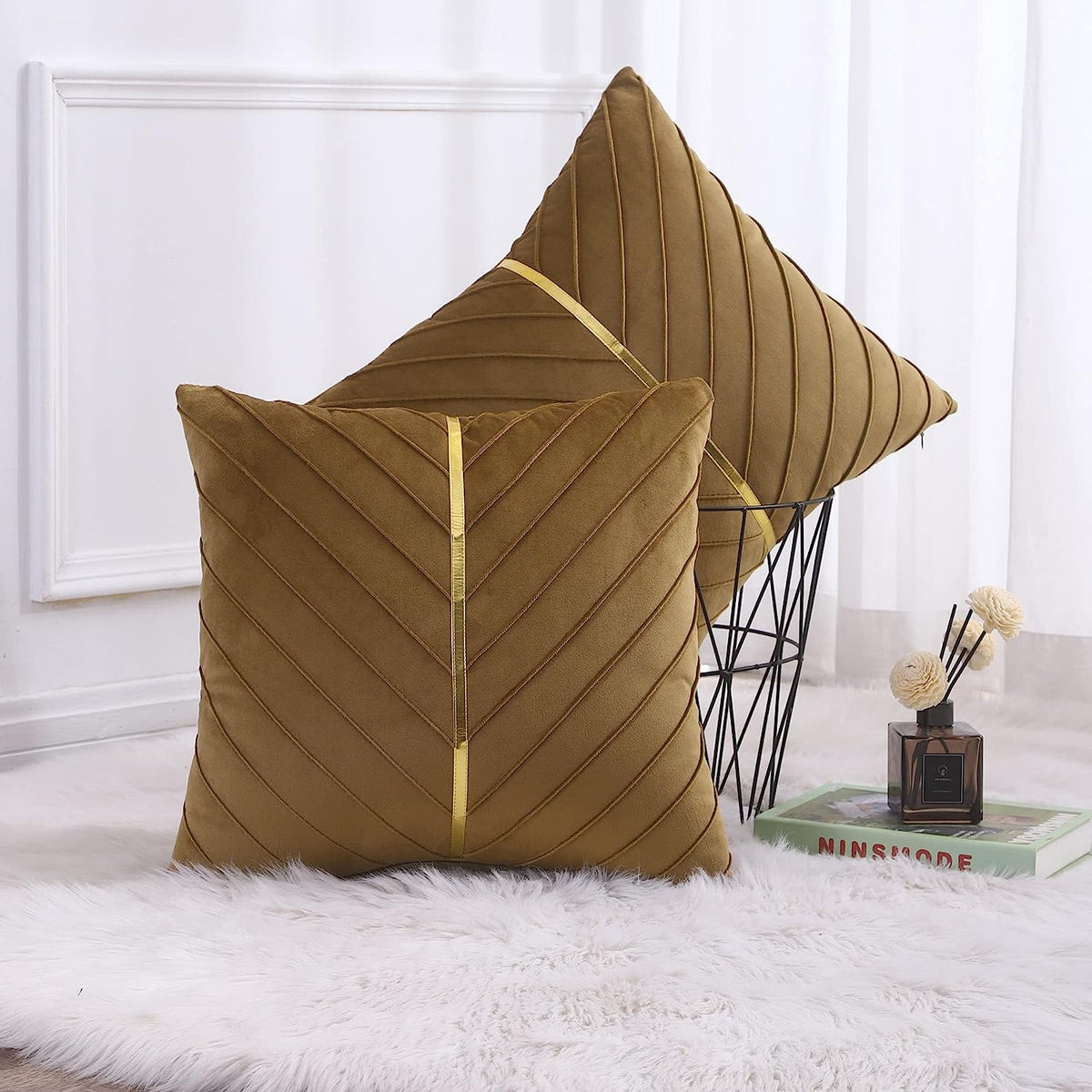 Pack of 2 Velvet Decorative Square Cushion - Peanut Brown