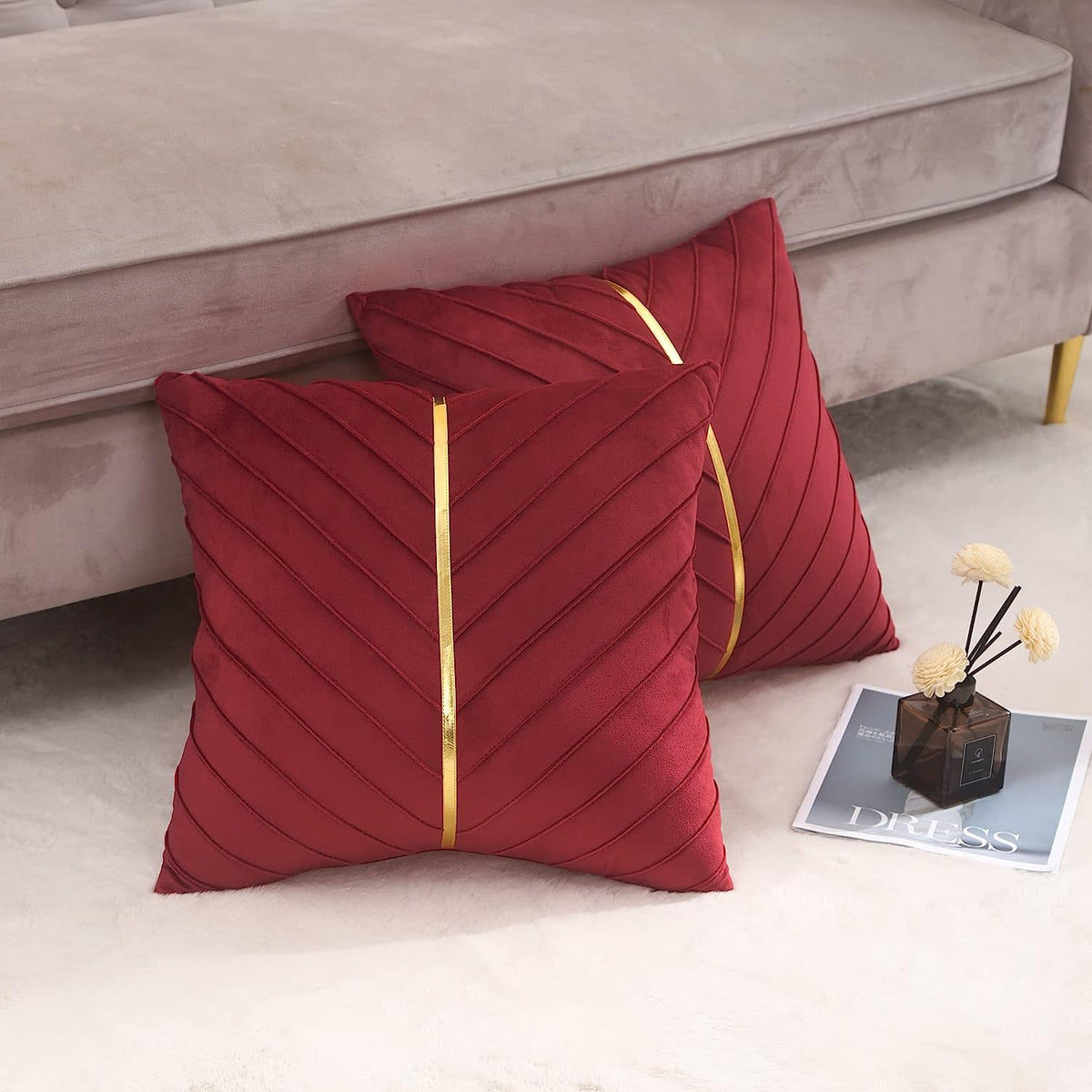 Pack of 2 Velvet Decorative Square Cushion - Maroon