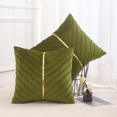 Pack of 2 Velvet Decorative Square Cushion - Olive Green